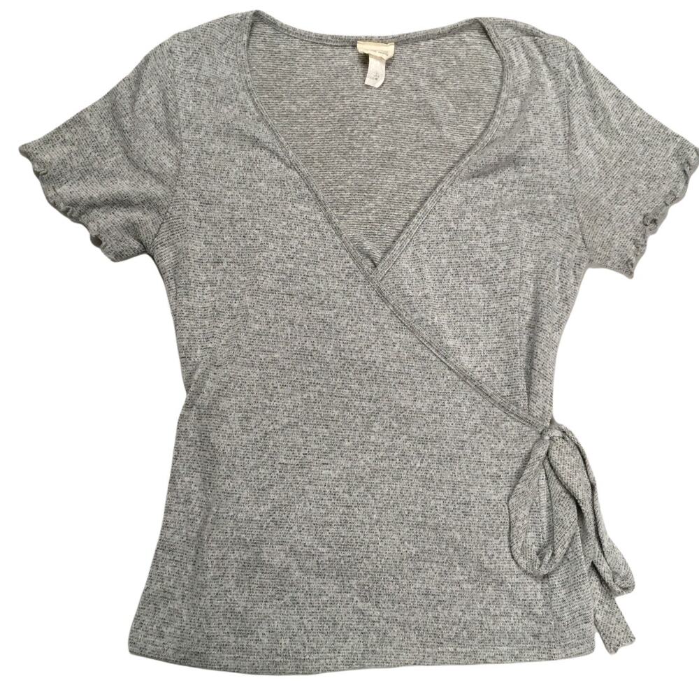 Caution to the Wind Top Short Sleeve‎ Wrap Shirt Grey Women's M Casual Neutral